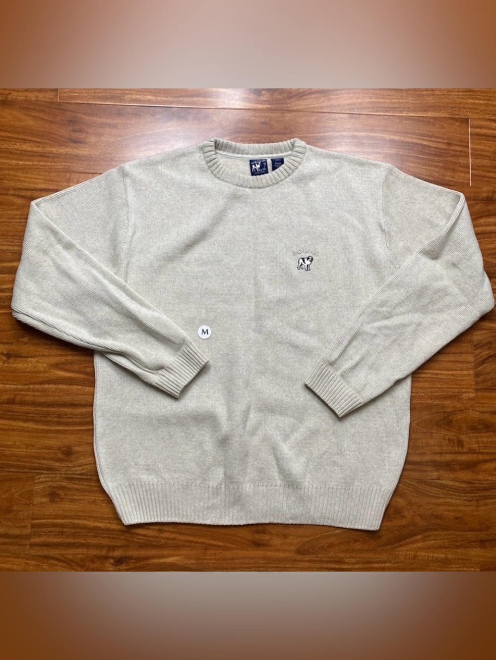 NWT New Men's Big Dog Cream Logo Chunky Cotton Knit Crew Sweater Casual Size M